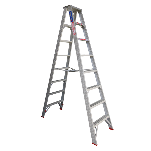 INDALEX 2.4M   Industrial Aluminium 135KG Tradesmen Double Sided Step Ladder