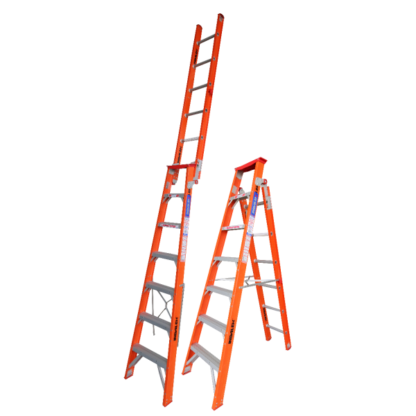 INDALEX 2.1M-3.8M Fibreglass 150KG Tradesman Dual Purpose Step Ladder