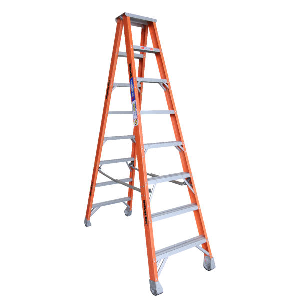 INDALEX 2.4M  Industrial Fibreglass 180KG Pro Series Double Sided Step Ladder