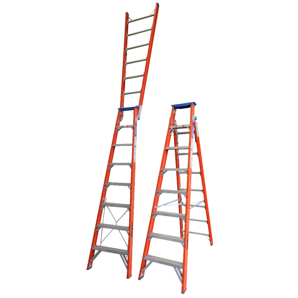 INDALEX 2.4M-4.4M  Industrial Fibreglass 150KG Pro Series Dual Purpose Ladder