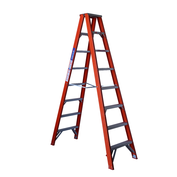 INDALEX 2.4M  Industrial Fibreglass 135KG Tradesman Double Sided Step Ladder