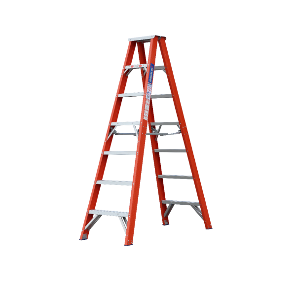 INDALEX 2.1M  Industrial Fibreglass 180KG Pro Series Double Sided Step Ladder